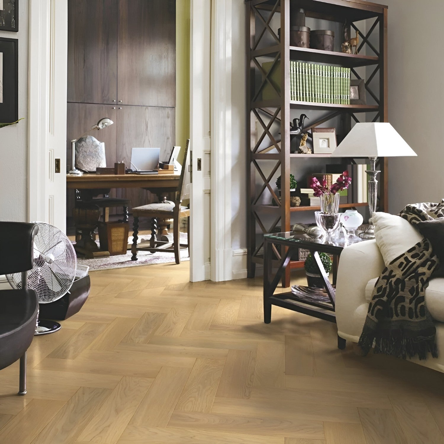 Oak Natural Herringbone Flooring 4x28 inch with natural oak finish, durable solid wood surface, featuring classic herringbone pattern, perfect for contemporary interiors, living spaces, and premium commercial flooring applications
