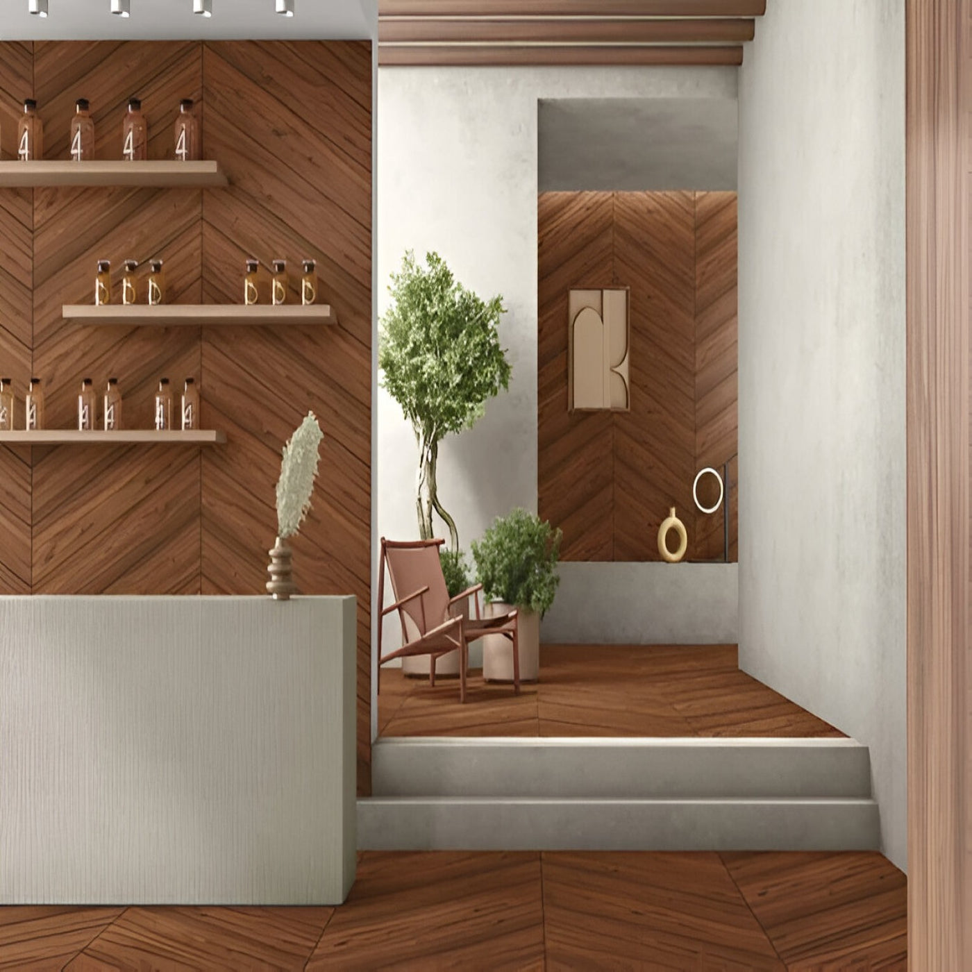 Earthy Oak Walnut Chevron Studio Design Inspiration
