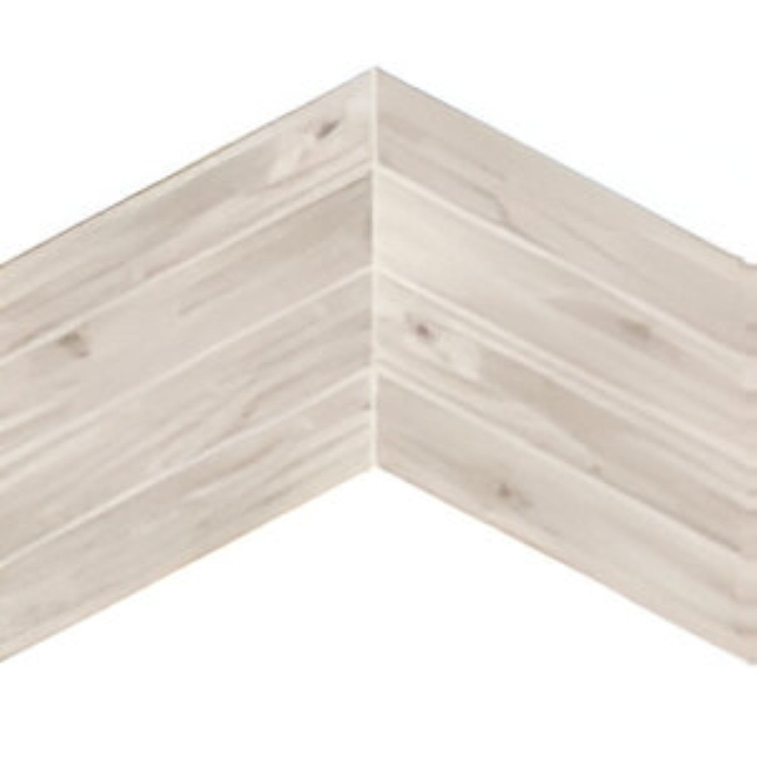 Oaklore Bianco Chevron Wooden Tile 6x36 Inch, featuring crisp white oak tones arranged in a chevron pattern, perfect for modern, elegant, and durable flooring or wall applications.
