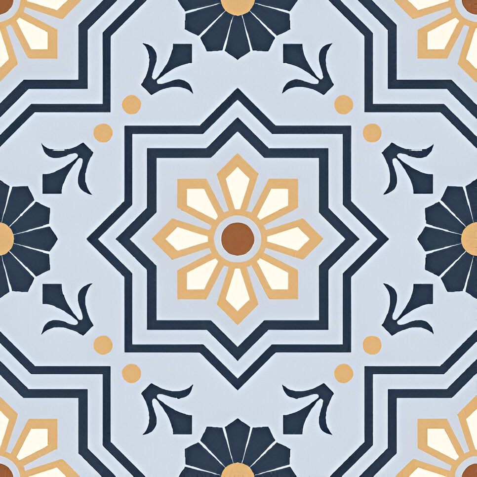 Octa Blue Moroccan Vitrified Tile 12 x 12 inch featuring a vibrant blue Moroccan-inspired pattern, ideal for adding a decorative and stylish touch to floors and walls.
