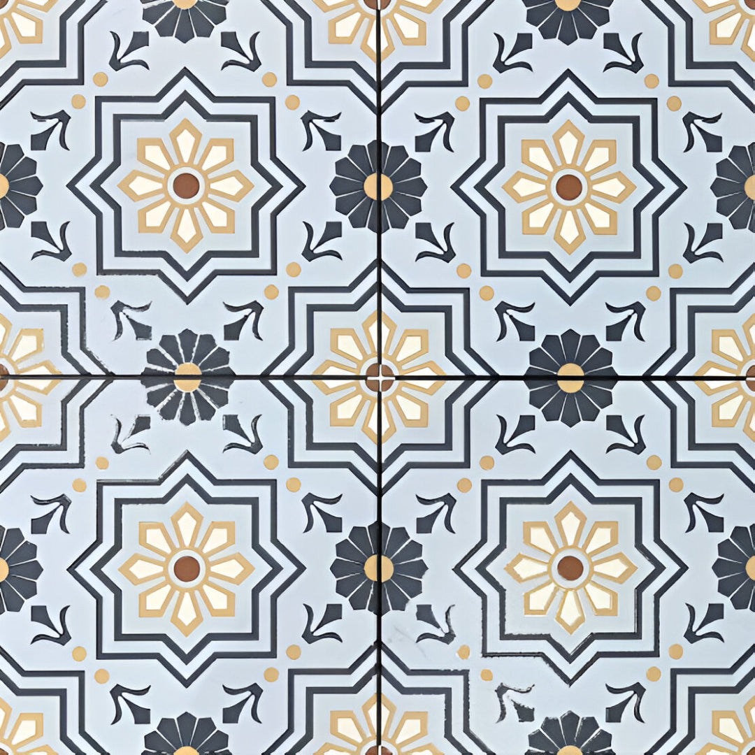 Octa Blue Moroccan Vitrified Tile 12 x 12 inch featuring a vibrant blue Moroccan-inspired pattern, ideal for adding a decorative and stylish touch to floors and walls.
