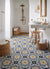 Octa Blue Moroccan Vitrified Tile 12 Inch x 12 Inch featuring intricate Moroccan-inspired geometric patterns and decorative rangoli-style printed artwork on a matt vitrified surface, suitable for bathroom wall cladding, bathroom flooring, accent spaces, decorative interior installations, moisture-prone areas, contemporary and traditional home décor projects, showcasing detailed craftsmanship, elegant ornamental motifs, and durable vitrified tile construction.