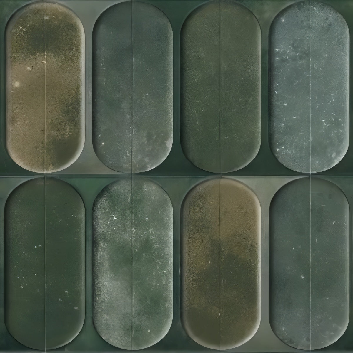 Opal Cosmo Ocre Tile - 12x12 ceramic wall tile with glossy ochre glaze and capsule-shaped 3D pattern

