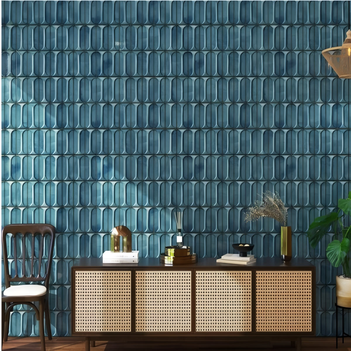 Opal Cosmo Pine Tile - 12x12 ceramic wall tile with glossy pine green glaze and raised capsule texture

