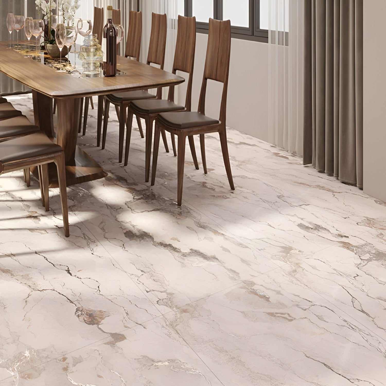 Ora Crackles Beige Marble Vitrified Tile 24 Inch x 48 Inch featuring a polished beige finish with subtle crackle marble patterns suitable for luxurious wall and floor applications in living rooms kitchens and commercial spaces
