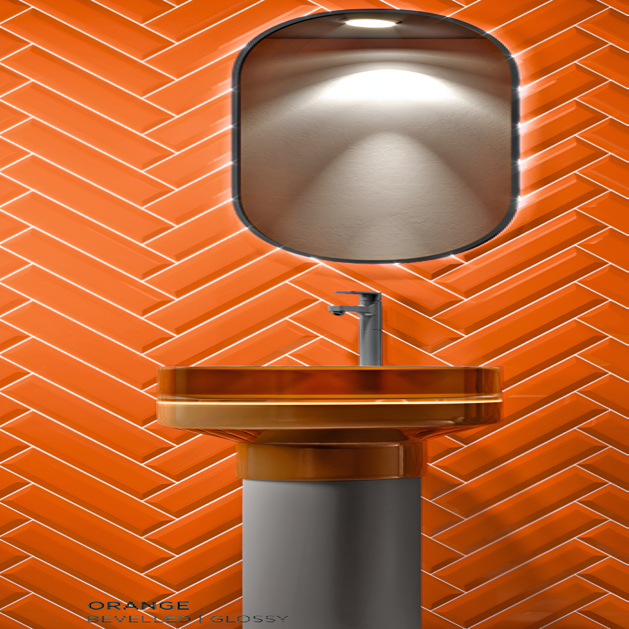 Orange Bevelled Subway Tile for bathroom