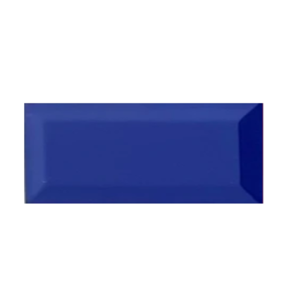 P Blue Bevelled Subway Tile 4x8 inch with a glossy finish, featuring a deep blue beveled surface, smooth and durable, ideal for modern backsplashes and decorative wall applications.
