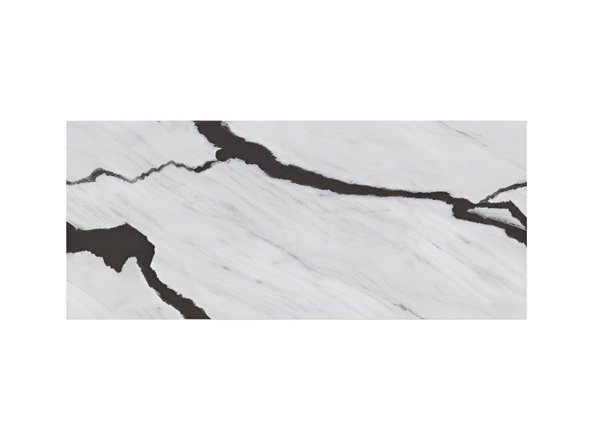 Pandaa vitrified tile in 24x48 inch size featuring a marble-inspired surface pattern with a smooth glossy finish, installed in a modern interior setting on both floor and wall, showcasing a seamless large-format layout, refined detailing, and a polished architectural appearance suitable for residential and commercial spaces.