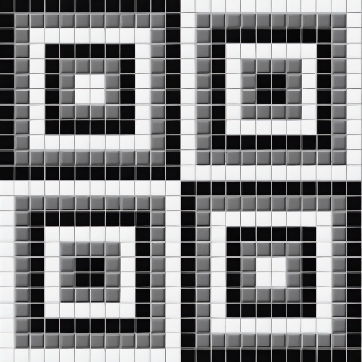 Penny Cosmo Bonnet Tile - 12x12 ceramic wall tile with concentric square mosaic in black, white, and gray

