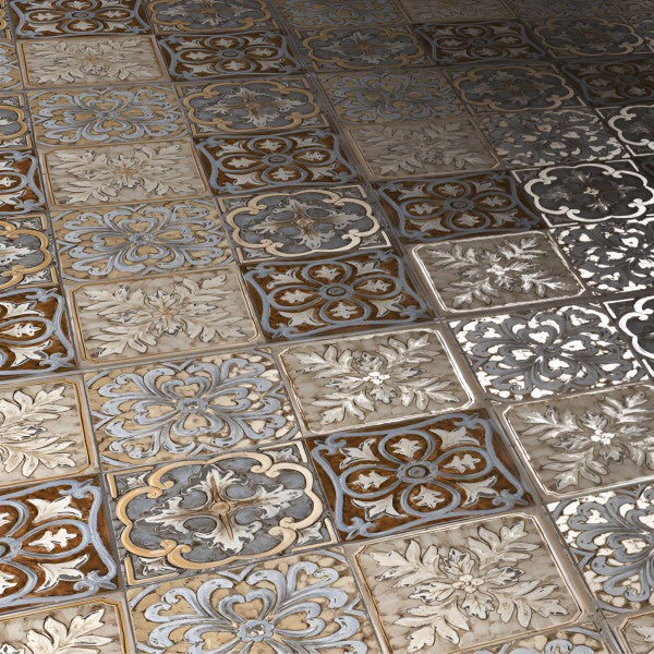 Persian Brown Moroccan tile with antique floral motifs – 24x24 inch