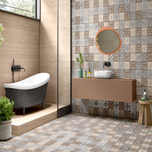 Persian Brown Moroccan tile with antique floral motifs – 24x24 inch