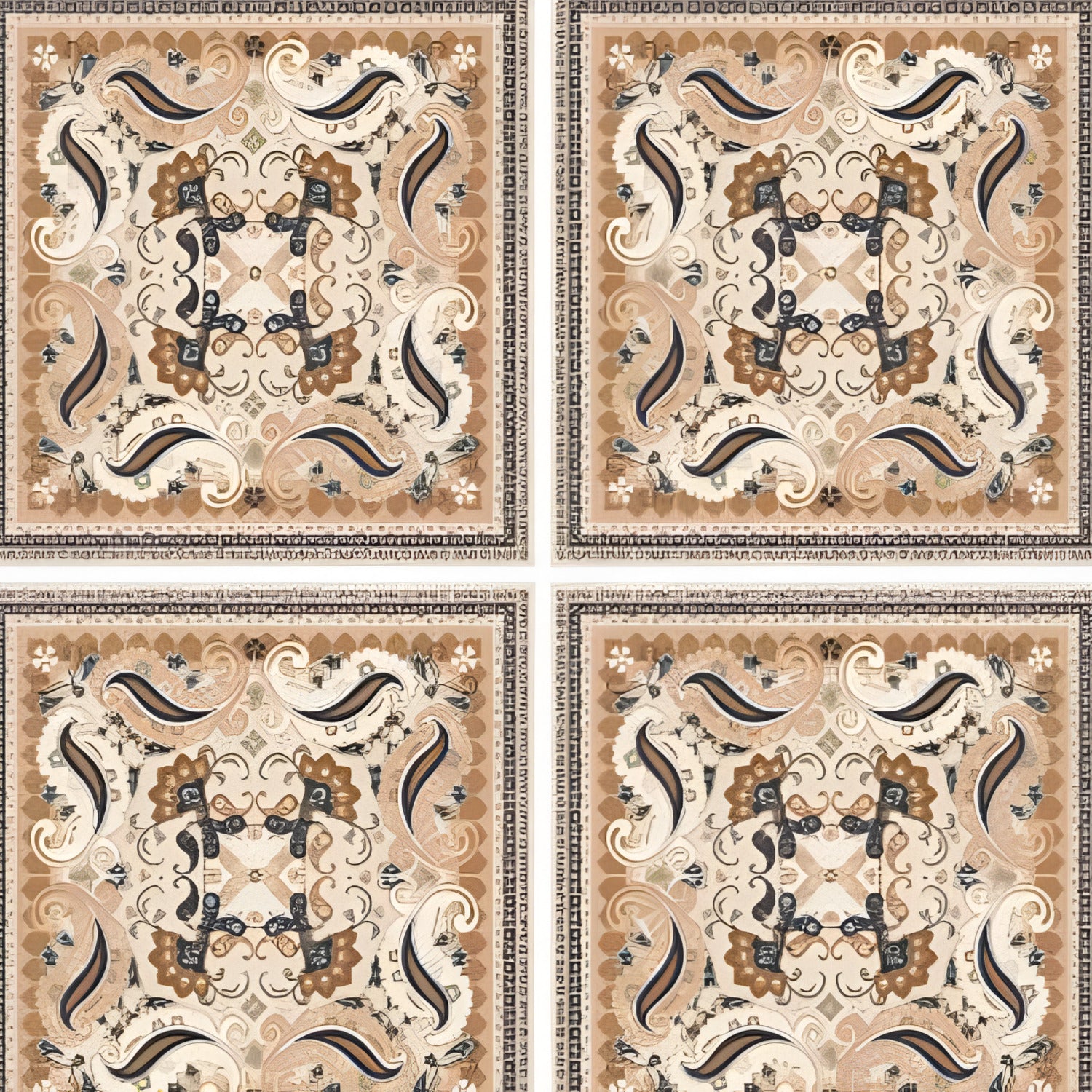 Persian Carpet Moroccan Ceramic Tile – 24x24 inch ceramic tile featuring intricate Persian-style Moroccan patterns with rich colors and detailed ornamental design.