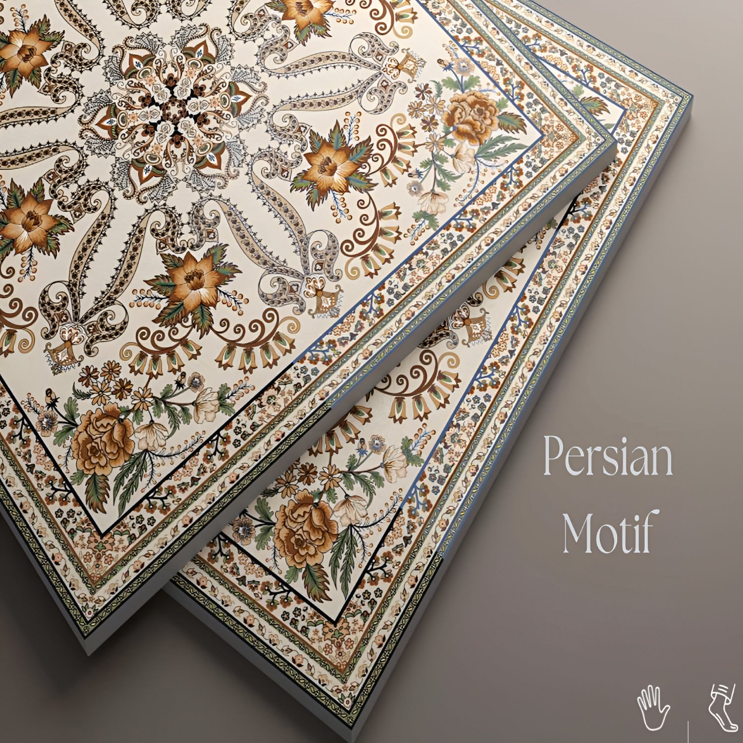 Persian Motif Moroccan Ceramic Tile – 24x24 inch ceramic tile showcasing intricate Persian-style Moroccan patterns in rich tones with ornamental floral and geometric detailing.