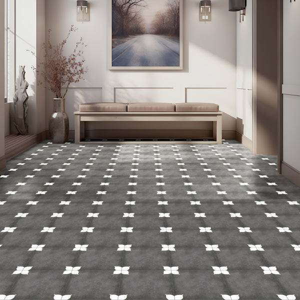 Petal Grey Ceramic Athangudi Tile 12 Inch x 12 Inch