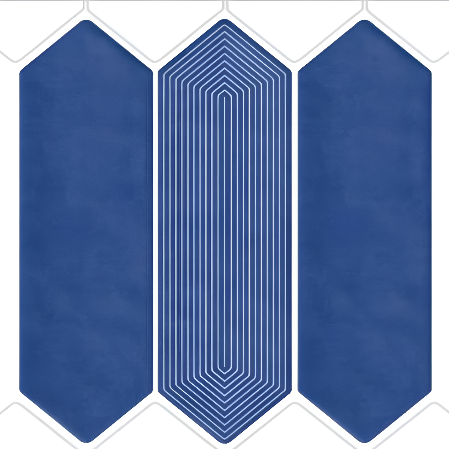 Picket Indigo Tile 3x12 inch with a glossy finish, featuring a deep indigo-blue surface, smooth and durable, ideal for modern bathroom walls and backsplash applications.
