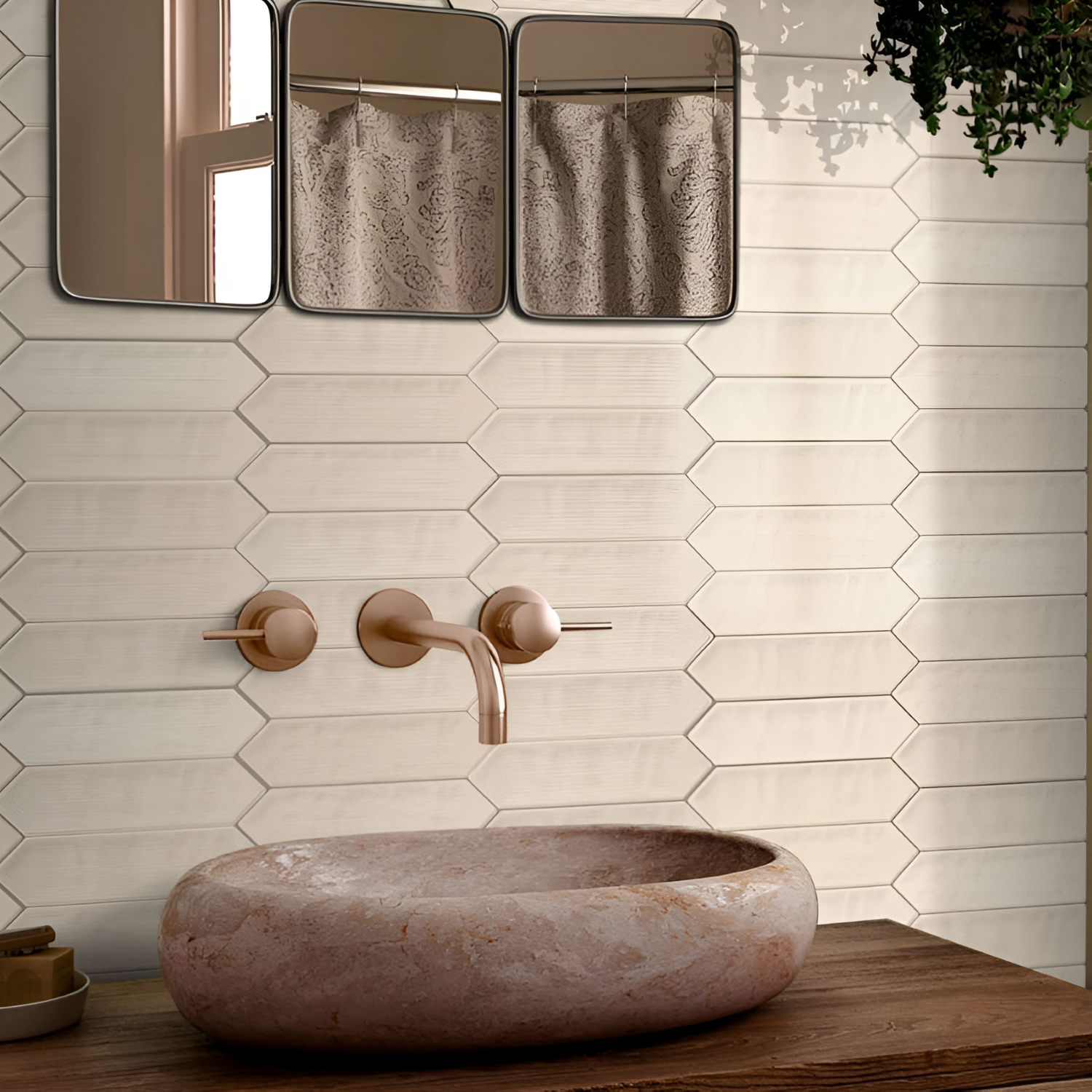 Picket Marfil Tile 3x12 inch with a glossy finish, featuring a soft marfil (creamy beige) surface, smooth and durable, ideal for modern bathroom walls and backsplash applications.
