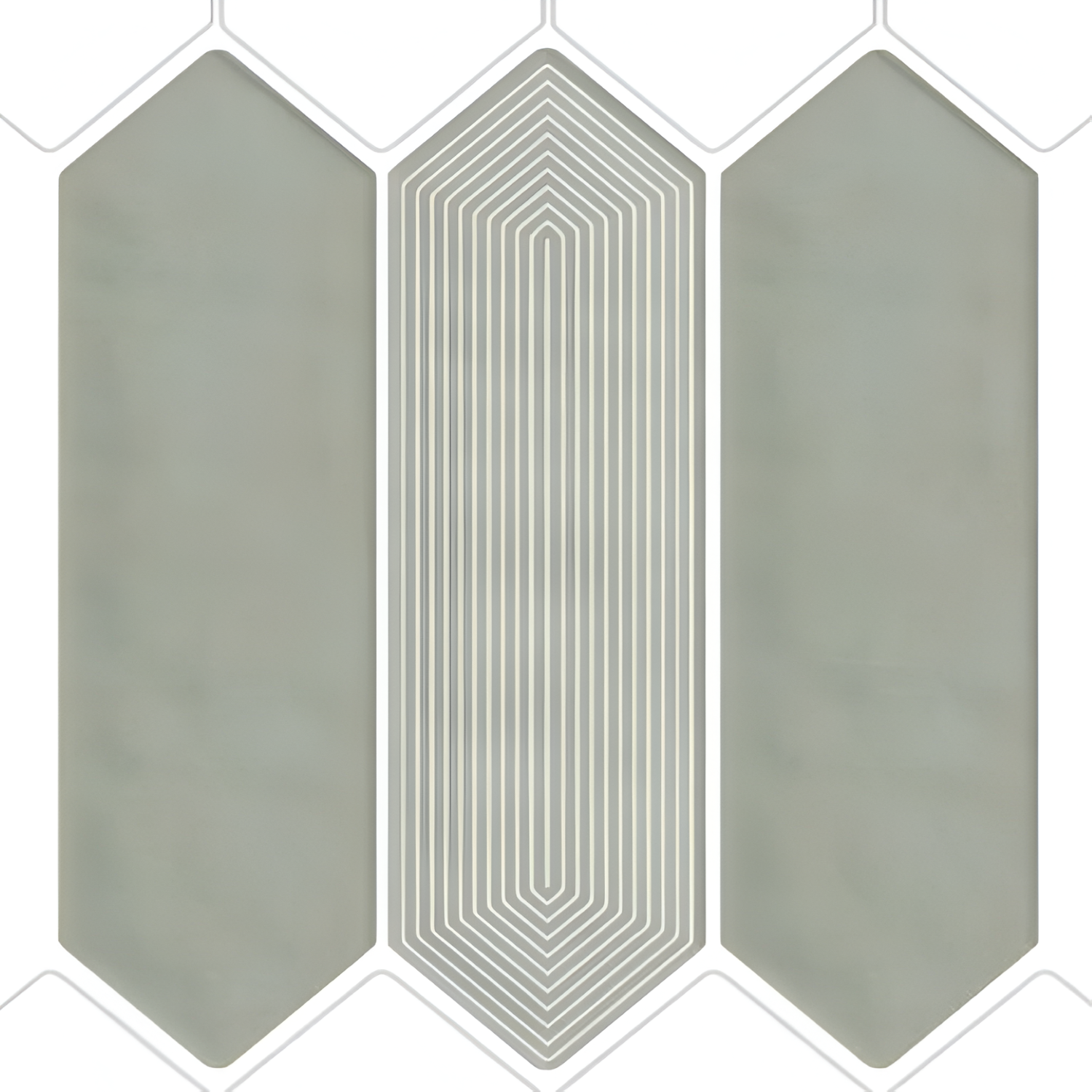 Picket Sage Subway Tile 3x12 inch with a glossy finish, featuring a soft sage-green surface, smooth and durable, ideal for modern bathroom walls and backsplash applications.
