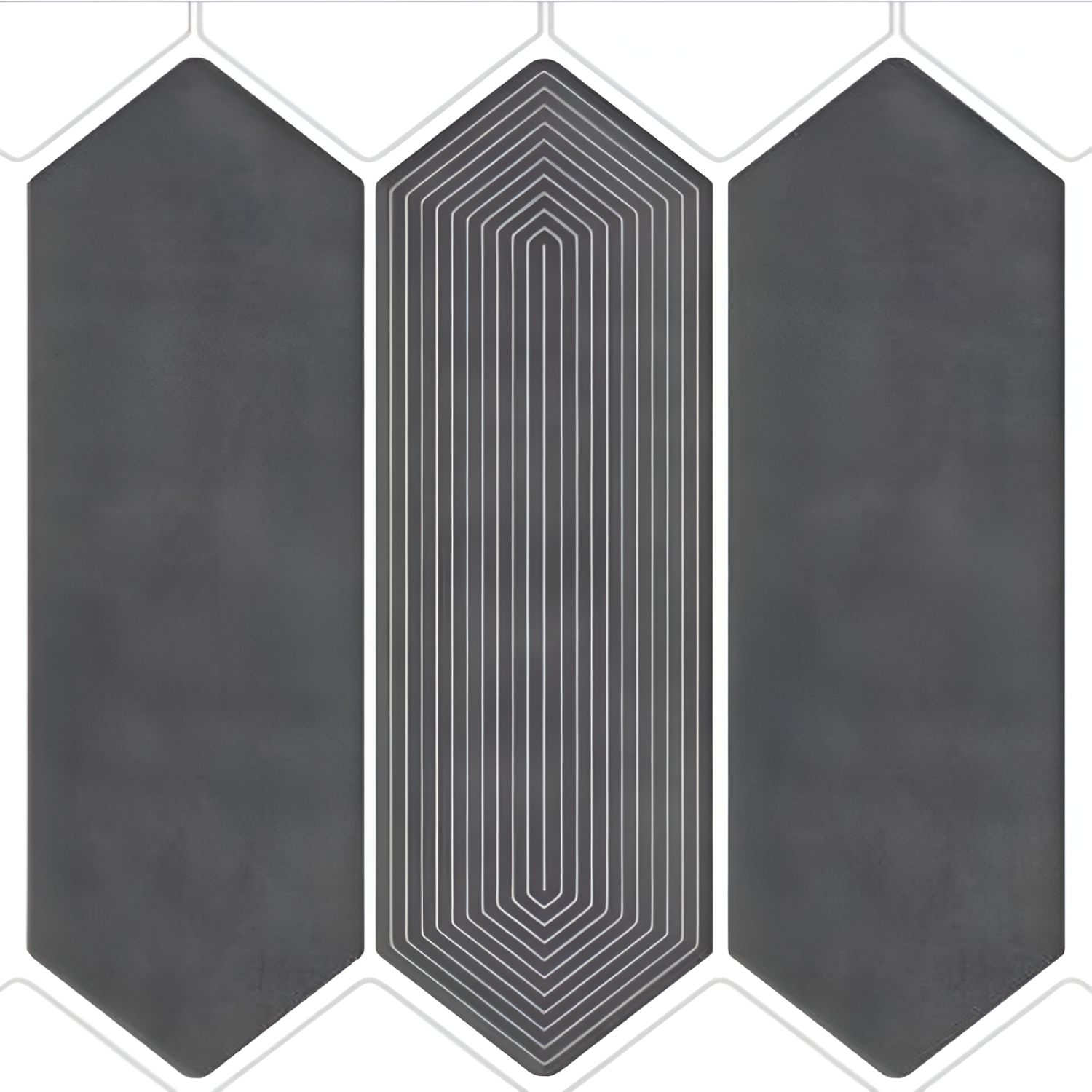 Picket Shadow Tile 3x12 inch with a glossy finish, featuring a subtle shadow-grey surface, smooth and durable, ideal for modern bathroom walls and backsplash applications.
