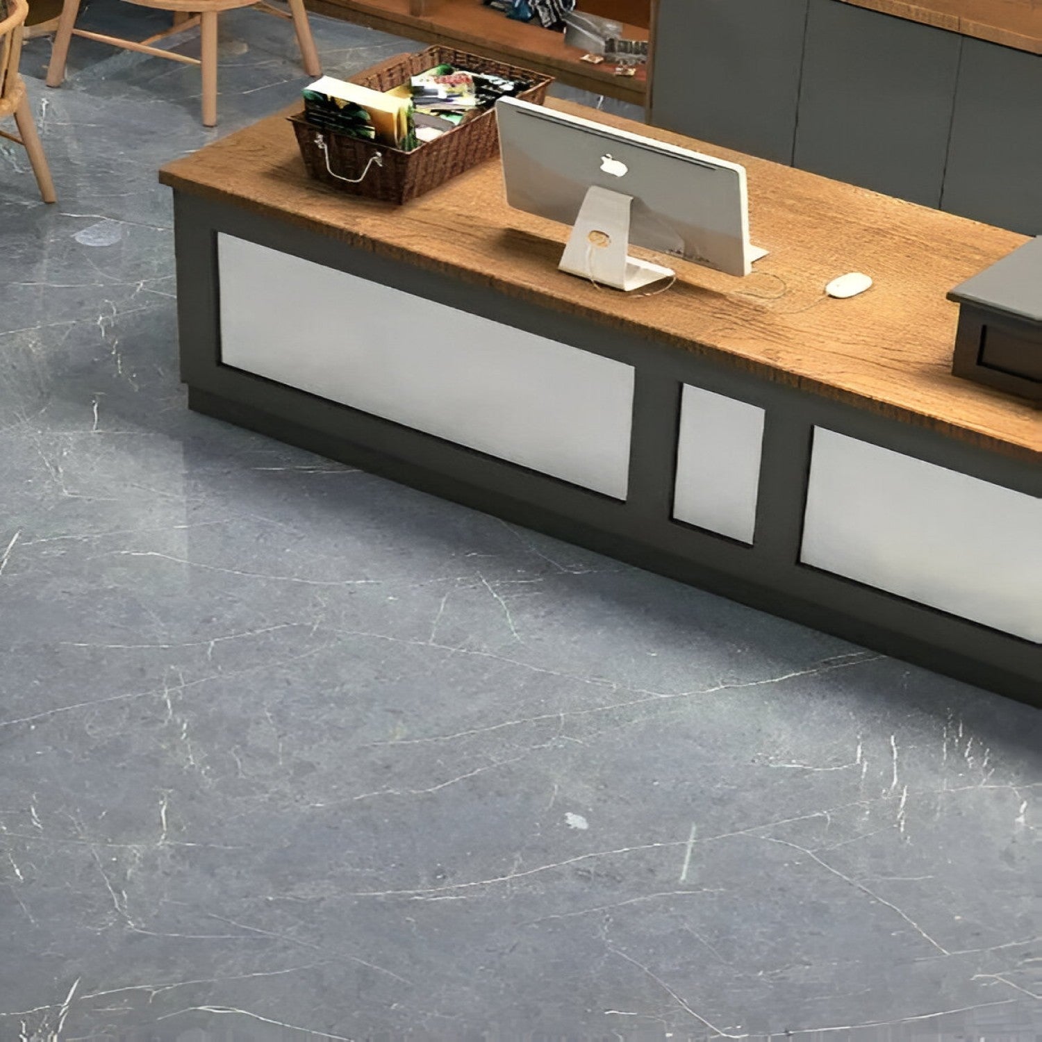 Pietra Grey Endless Vitrified Tile 24 Inch x 48 Inch featuring a smooth grey finish with subtle stone-like texture suitable for modern wall and floor applications in living rooms kitchens and commercial spaces
