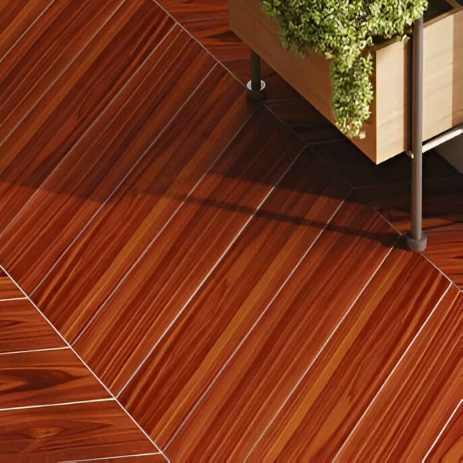 Pine Hexa Chevron Wooden Tile 6x36 Inch, featuring natural pine wood tones arranged in a chevron pattern, ideal for warm, stylish, and durable flooring or wall applications.
