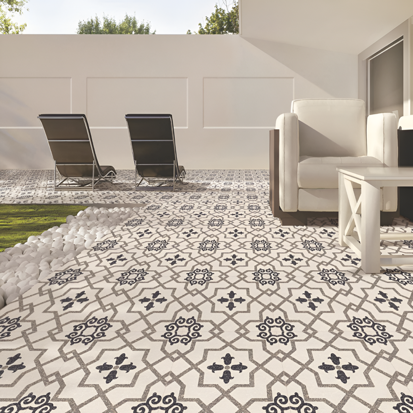  Classic Pirna Moroccan Printed Monochrome Patio Floor Decor