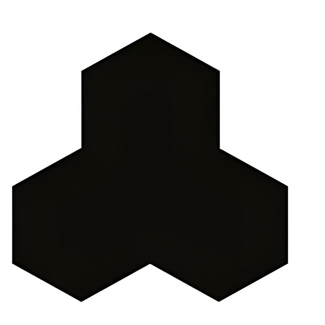 Plain Black Matt Porcelain Tile in hexagonal shape with solid black finish – 8x10 Inches.

