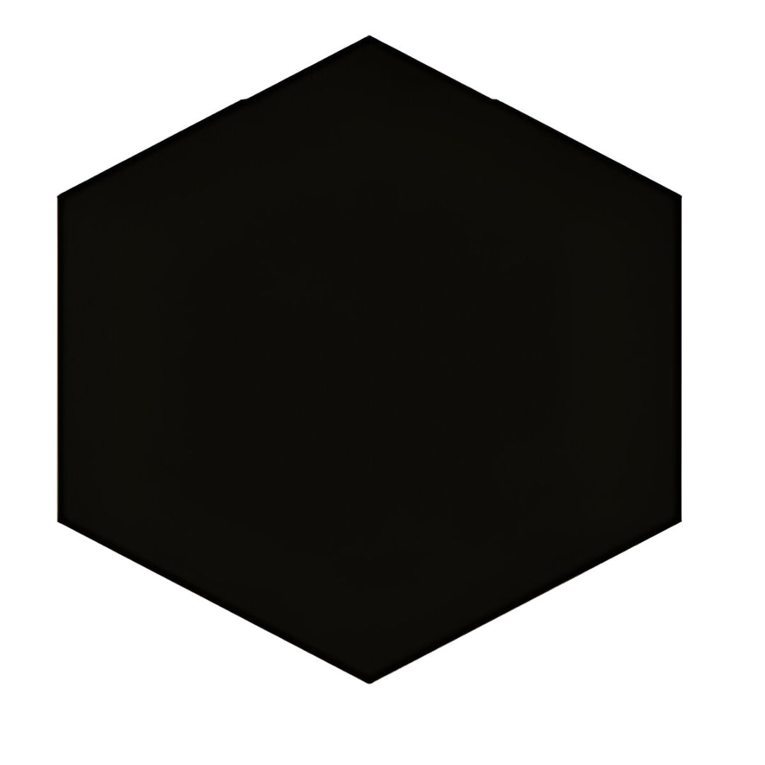 Plain Black Matt Porcelain Tile in hexagonal shape with solid black finish – 8x10 Inches.


