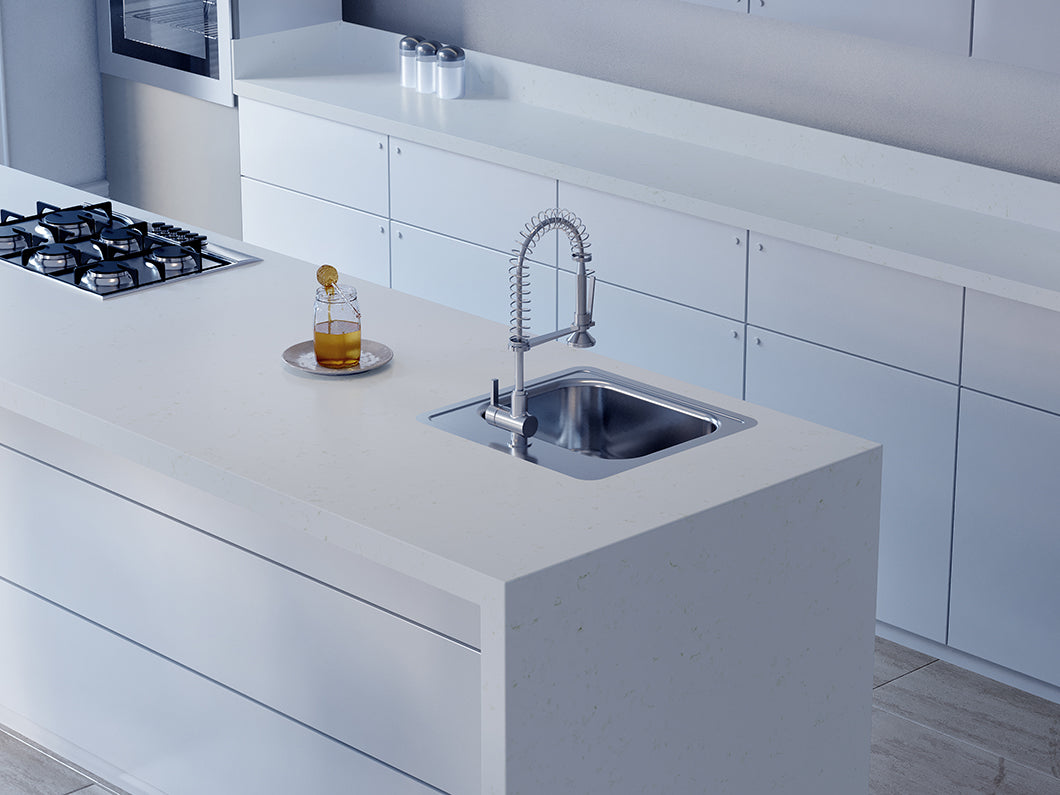 Premium quartz kitchen counter top and table top slab with a smooth gloss finish, designed for modern residential and commercial interiors. Large-format engineered quartz surface measuring 57.5 inches x 128.5 inches, suitable for kitchen counters, dining tables, islands, worktops, and contemporary interior applications with a seamless luxurious appearance and durable construction.