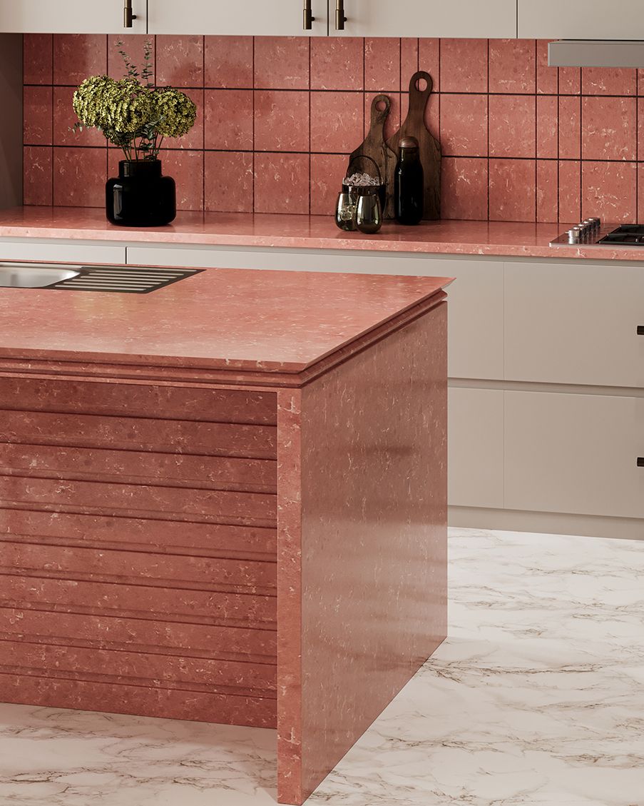 Premium quartz kitchen counter top and table top slab with high-gloss polished surface, seamless large-format design, durable engineered quartz material for modern kitchens, dining spaces, luxury interiors, cafés, restaurants, and contemporary countertop applications.