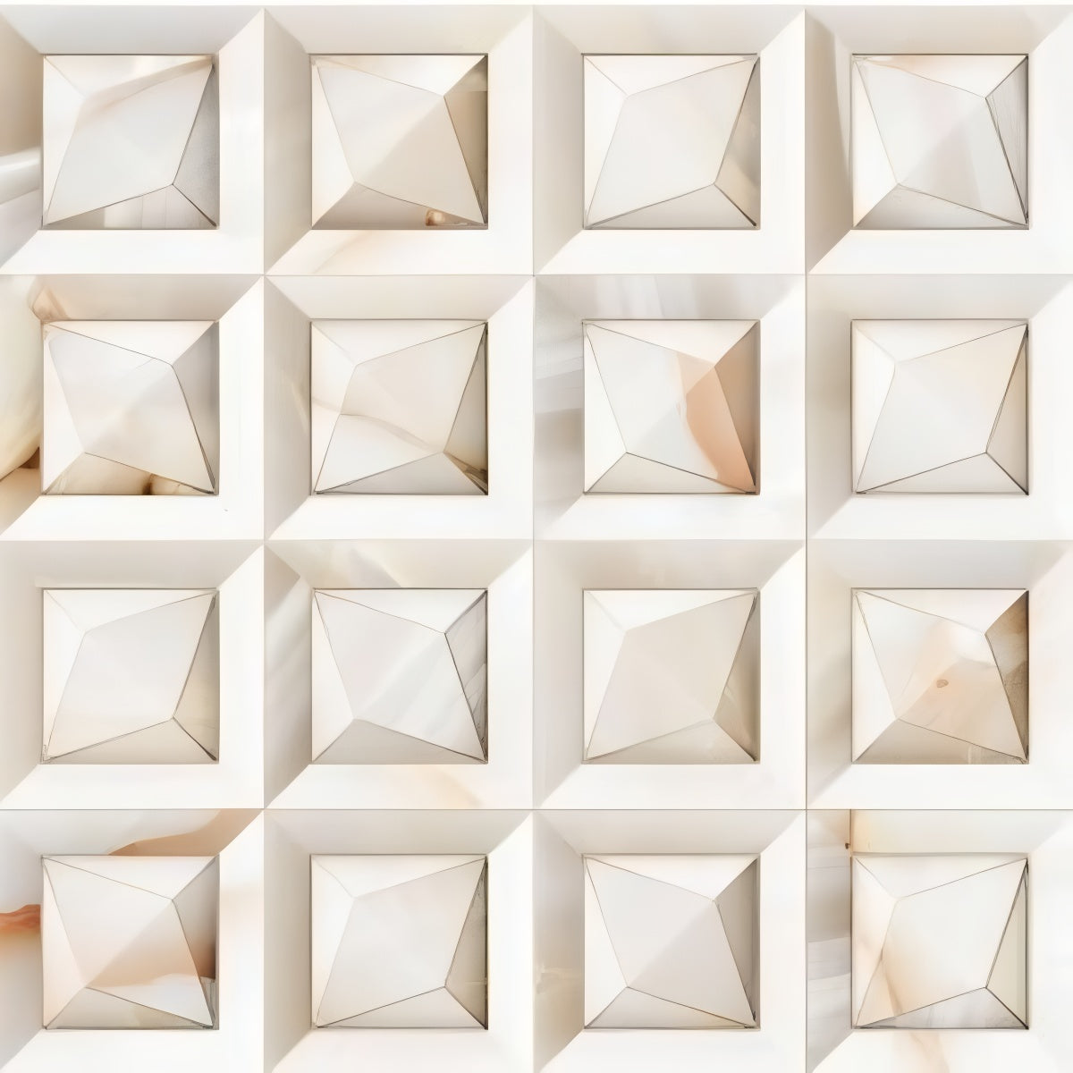 Prism Cosmo Abalone Tile - 12x12 ceramic wall tile with glossy faceted surface in beige stone-like finish

