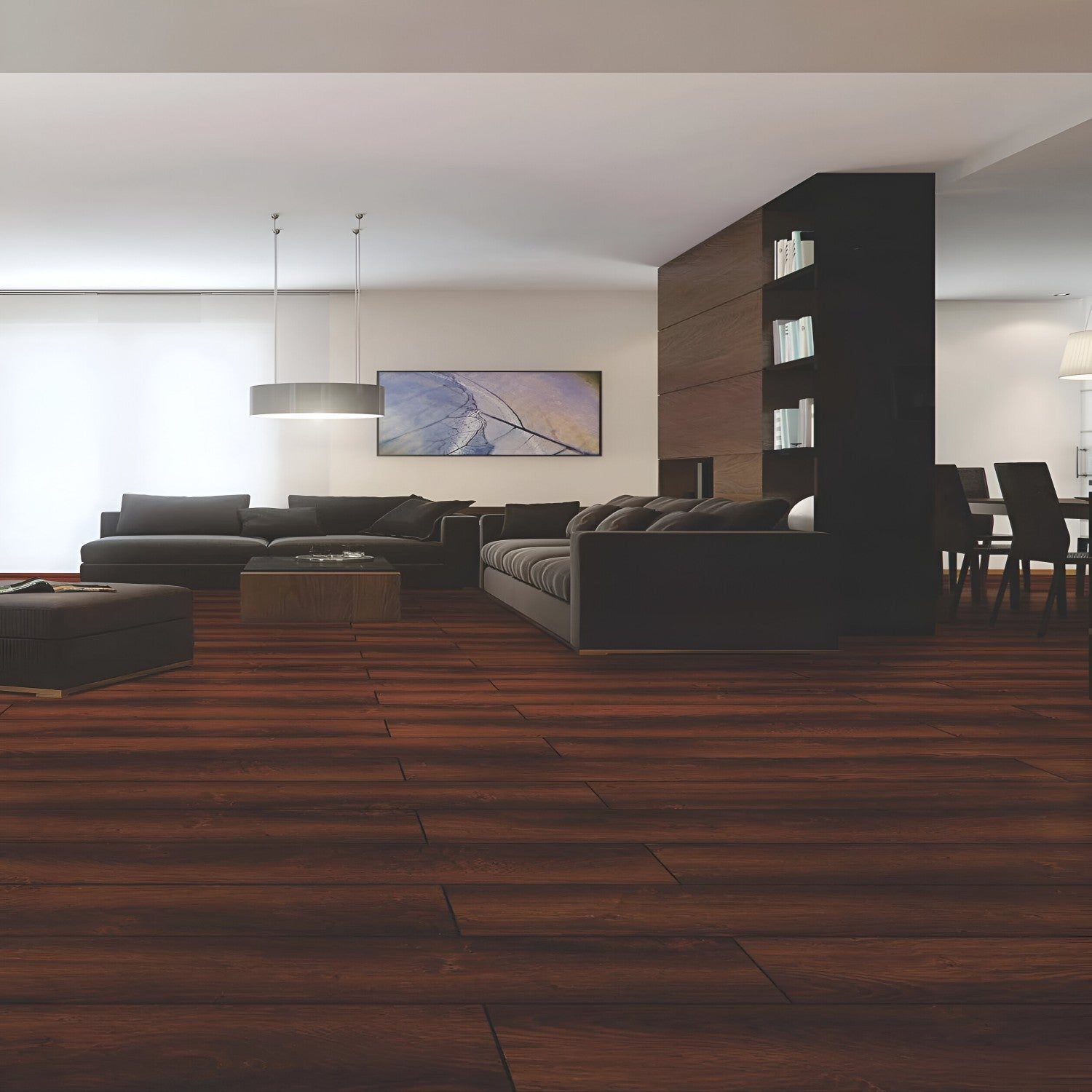 QLD-982 Wooden Vitrified Tile 6 Inch x 36 Inch featuring a natural wood-look finish with warm brown tones and realistic grain patterns suitable for modern wall and floor applications in living rooms bedrooms and commercial spaces

