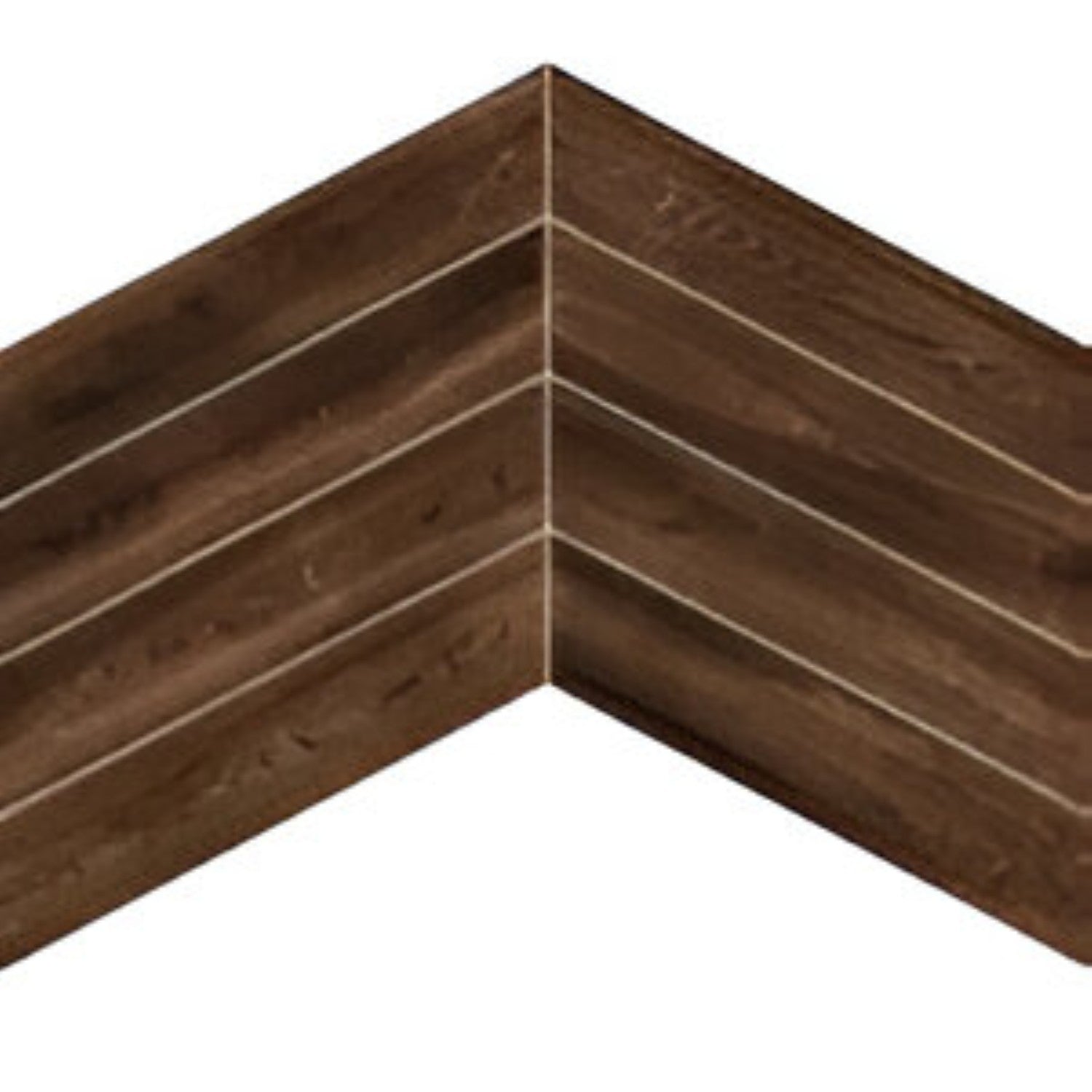 Quissac Chevron Wooden Tile 6x36 Inch, featuring natural wood tones arranged in a chevron pattern, perfect for elegant and durable flooring or wall applications.

