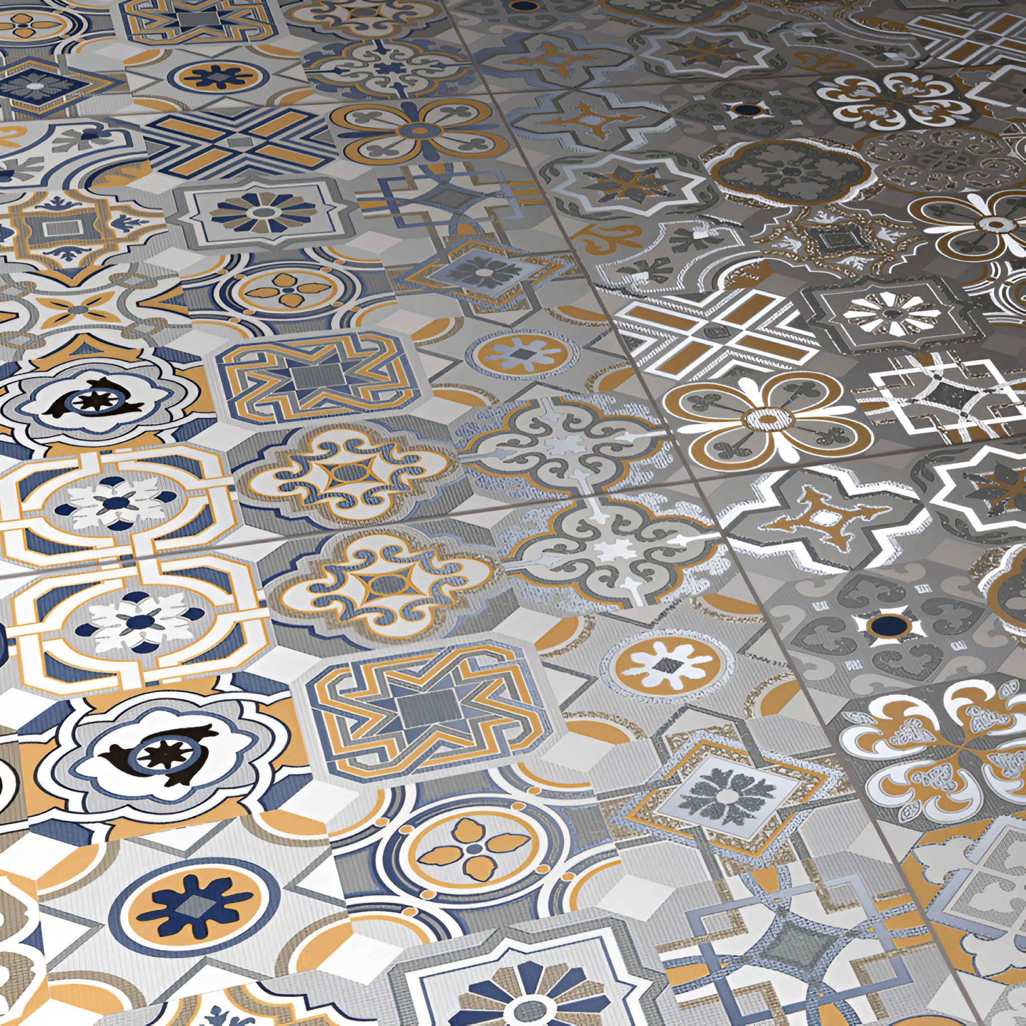 Rangoli Beige Tile – 24x24 inch Moroccan ceramic tile in beige with intricate traditional patterns, perfect for ethnic-themed interiors and heritage-inspired spaces.