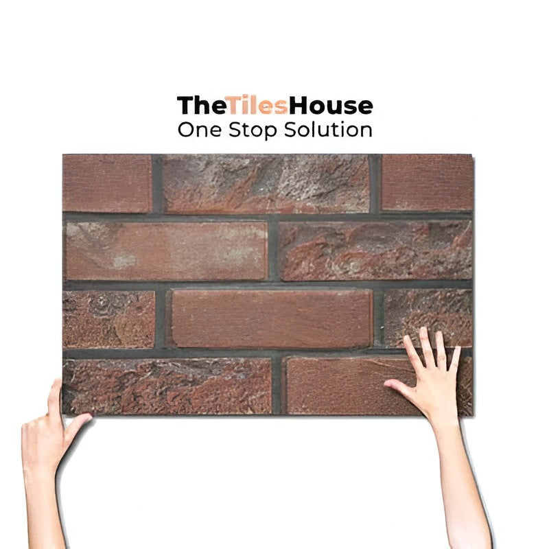 Red Brick Matt Vitrified Tile 12x18 inch with classic brick texture, vibrant red tones, and matte finish, ideal for rustic and durable flooring or wall applications
