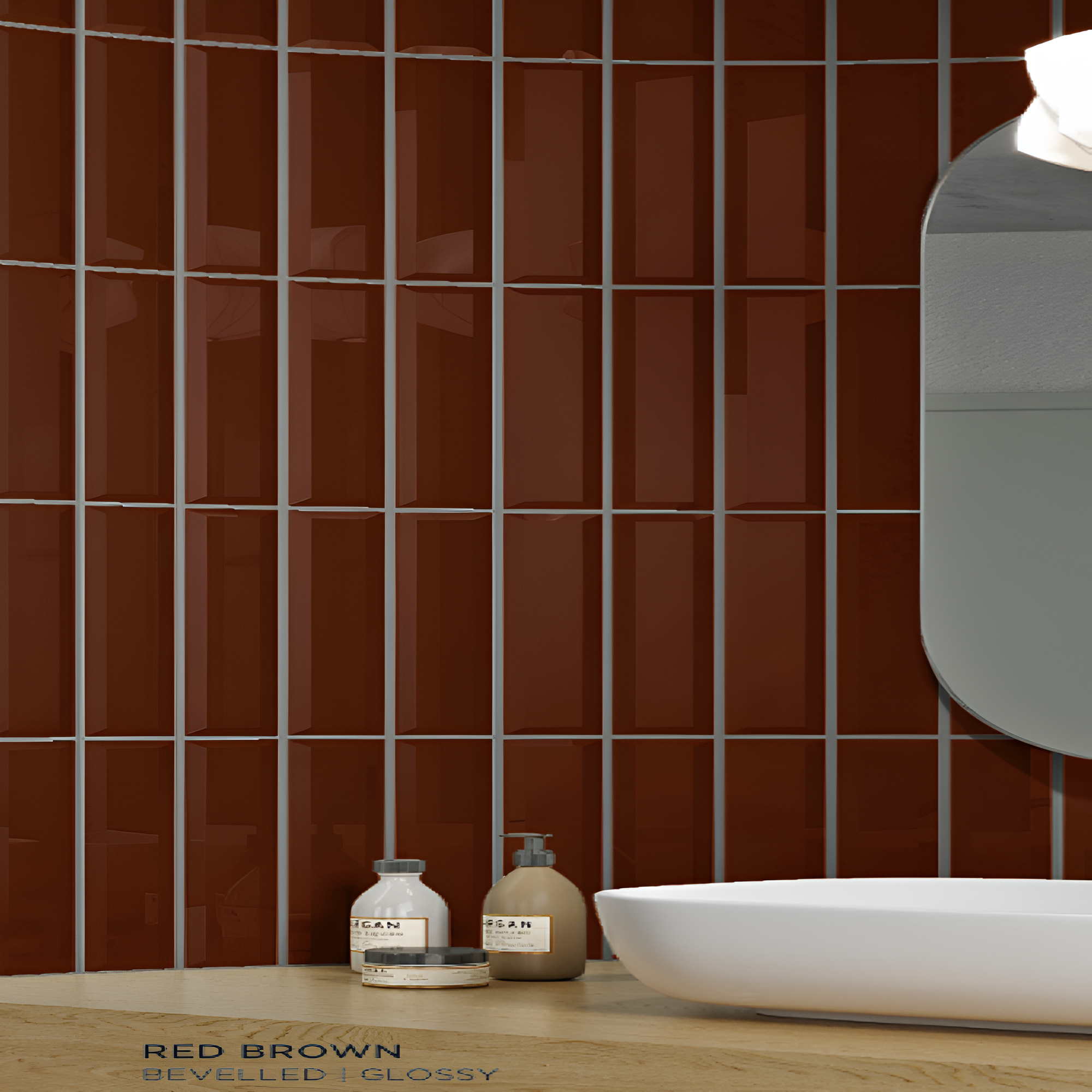 Red brown bevelled subway tile for kitchen and bathroom
