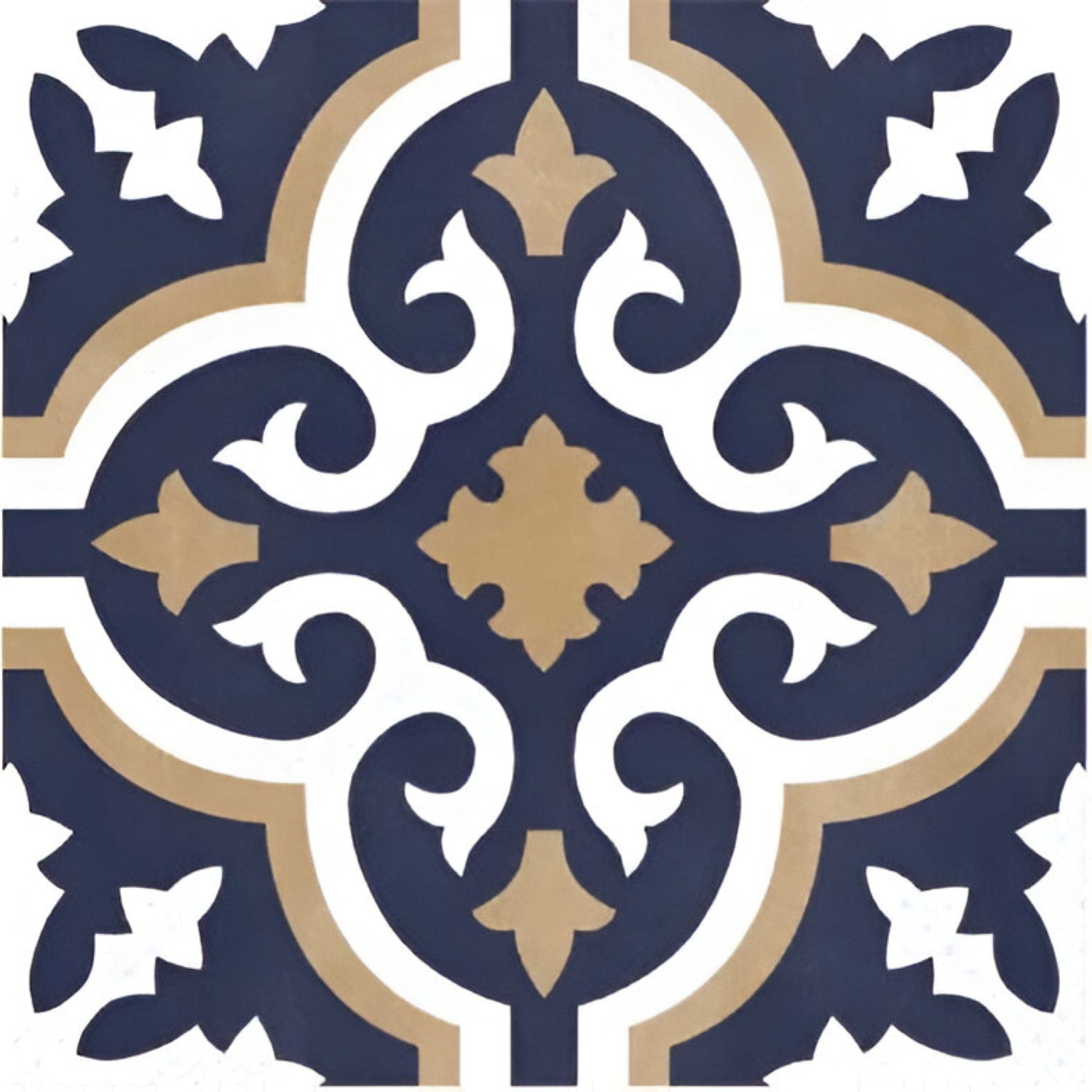 Retro Calipso Matt Ceramic Tile – 8×8 inch ceramic tile with a soft ocean-blue matte background and delicate white rangoli-style floral pattern, ideal for serene decorative accents.