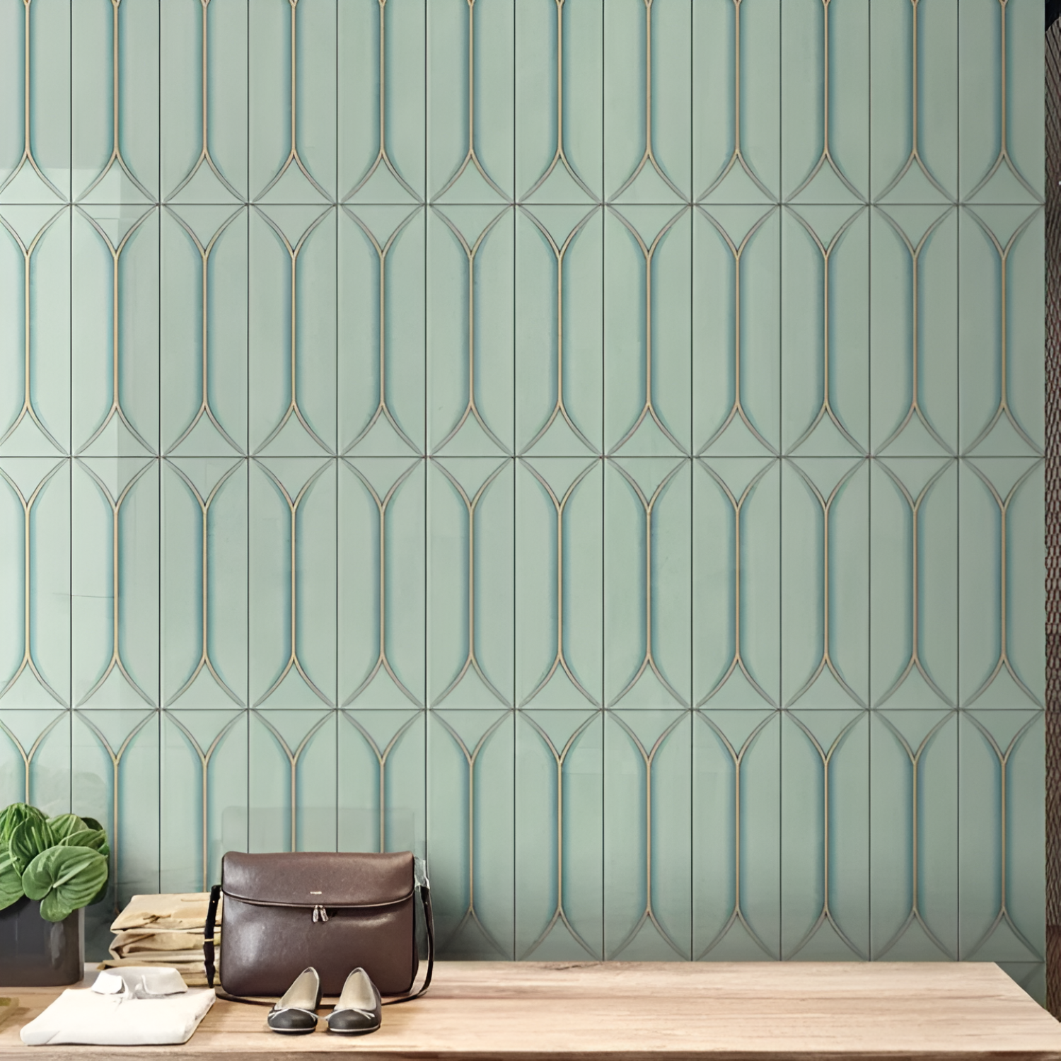 Riga Aloe Subway Tile 4x12 inch with a glossy finish, featuring a soft aloe-green surface, smooth and durable, ideal for contemporary backsplashes and decorative wall applications.
