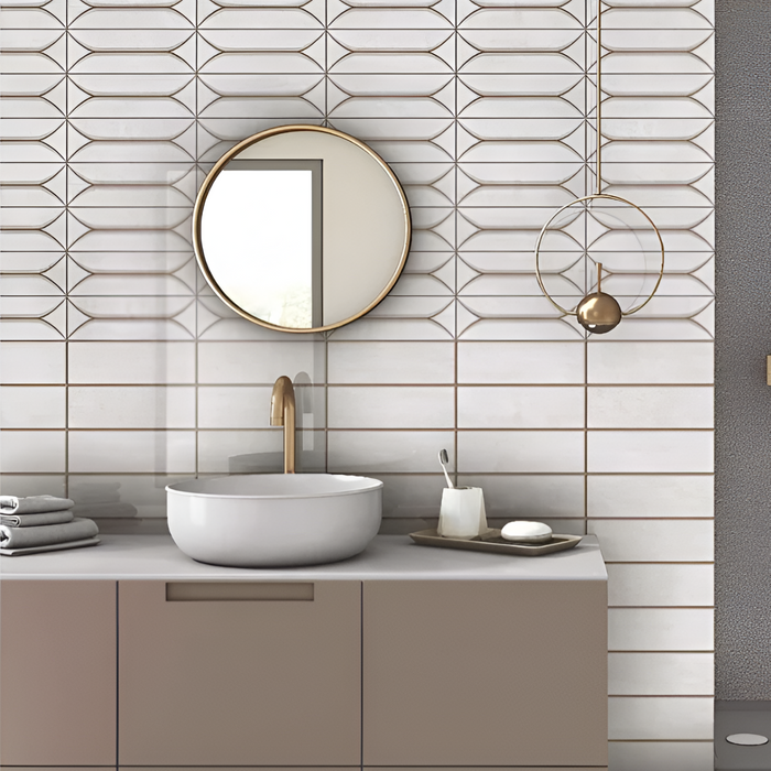 Riga Ice Sculpted White Subway Tile Modern Bathroom Spa Wall Decor