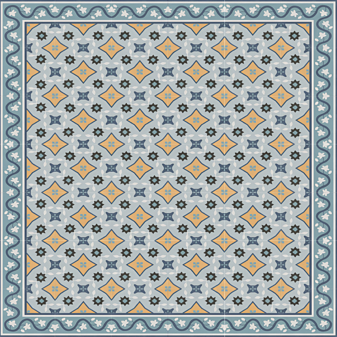 Rivoli Fort Berry Moroccan Vitrified Tile 8x8 Inch with Matt Finish showcasing intricate Rangoli and printed Moroccan patterns, suitable for floor and wall decoration in modern and traditional interiors.