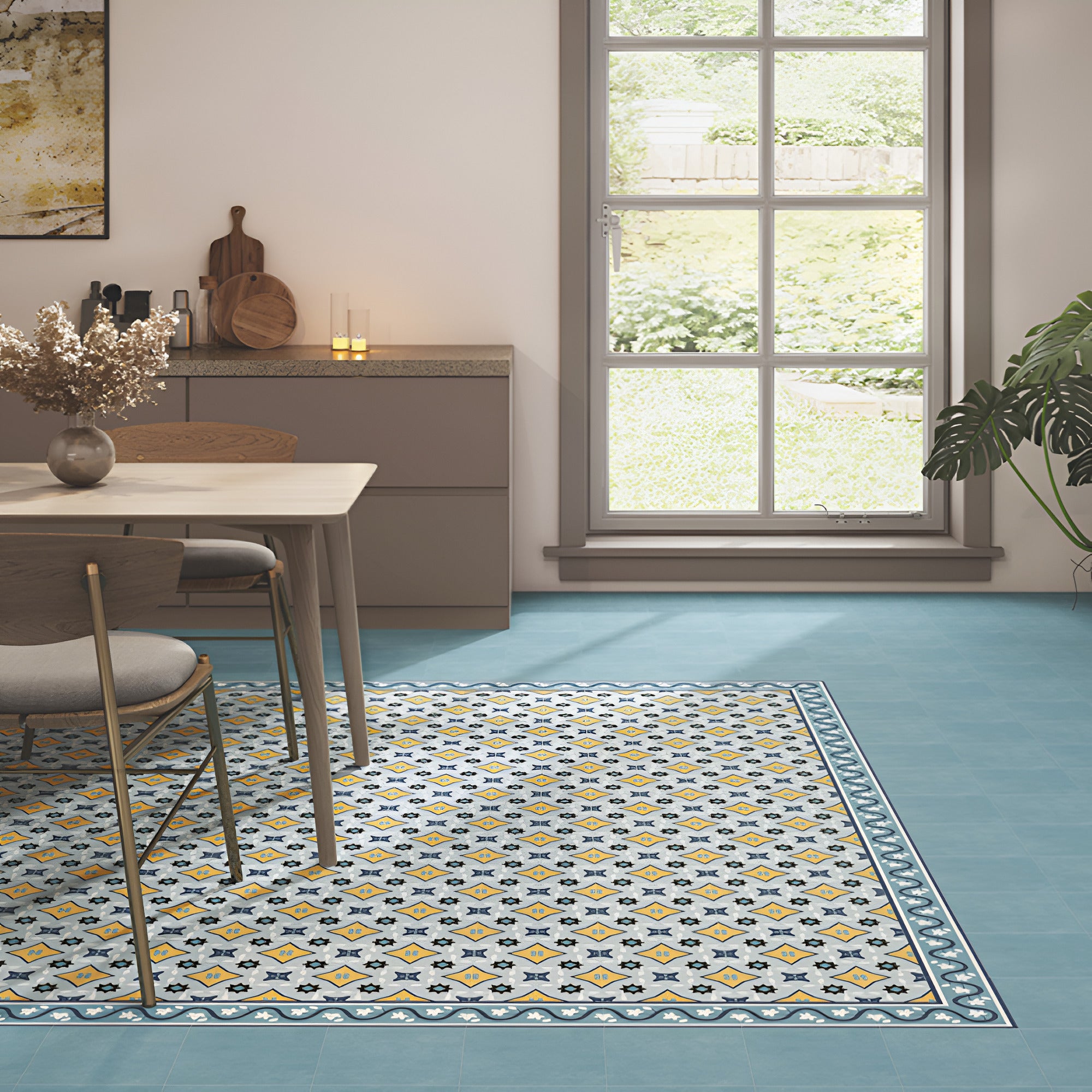 Rivoli Fort Berry Moroccan Vitrified Tile 8x8 Inch with Matt Finish showcasing intricate Rangoli and printed Moroccan patterns, suitable for floor and wall decoration in modern and traditional interiors.