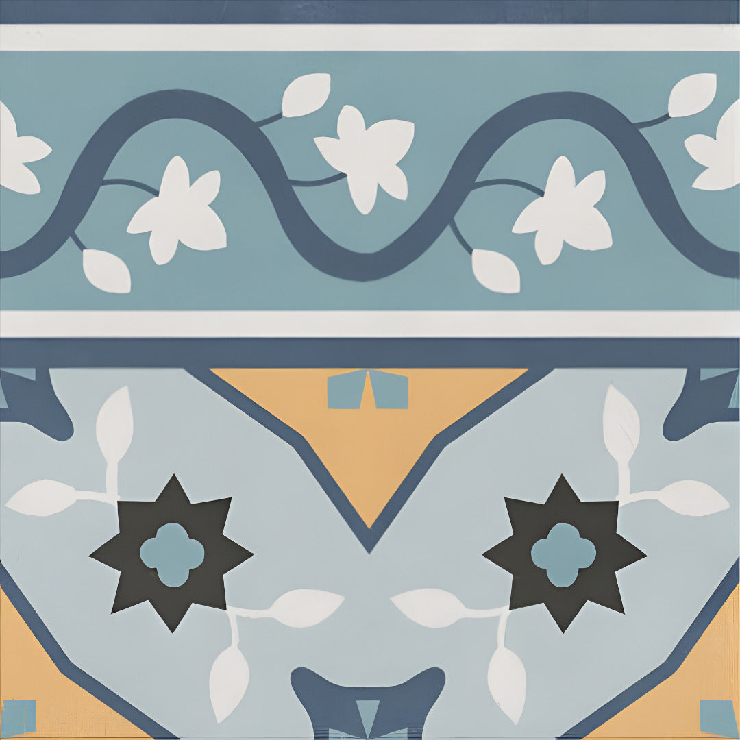 Rivoli Fort Berry Moroccan Vitrified Tile 8x8 Inch with Matt Finish showcasing intricate Rangoli and printed Moroccan patterns, suitable for floor and wall decoration in modern and traditional interiors.