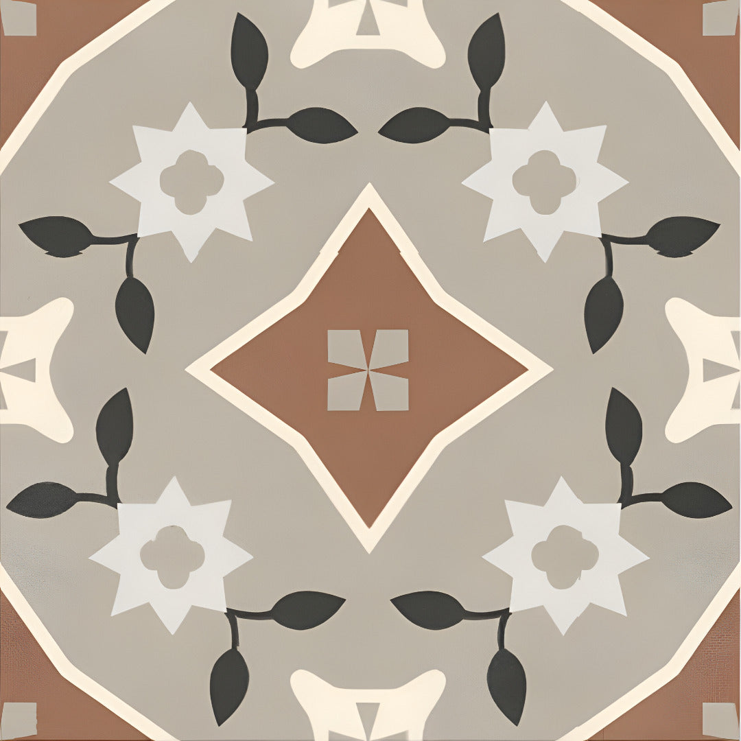 Rivoli Fort Verde Moroccan Vitrified Tile 8×8 Inch with matt finish, featuring printed Moroccan and Rangoli-inspired designs, ideal for floor and wall applications, showcasing elegant artistic patterns and durable vitrified material.
