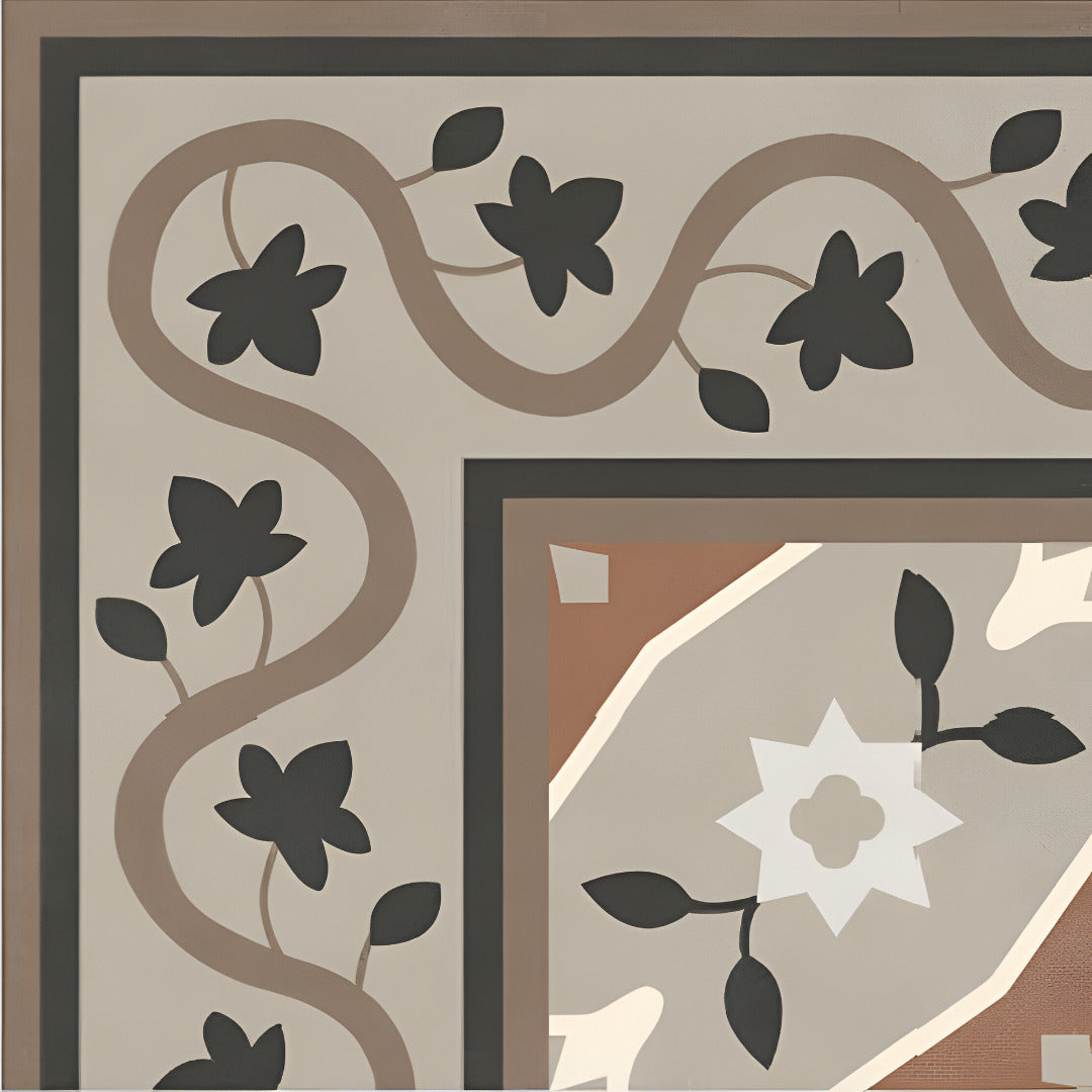 Rivoli Fort Verde Moroccan Vitrified Tile 8×8 Inch with matt finish, featuring printed Moroccan and Rangoli-inspired designs, ideal for floor and wall applications, showcasing elegant artistic patterns and durable vitrified material.