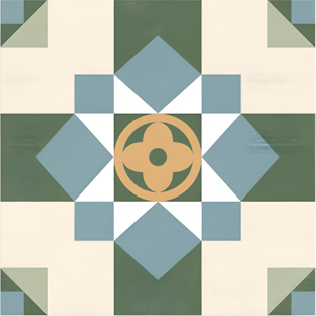 Rivoli Soil Glide Moroccan Vitrified Tile 8x8 Inch in matt finish, showcasing intricate Moroccan printed Rangoli patterns, suitable for floor and wall applications, highlighting durability, elegance, and artistic design.