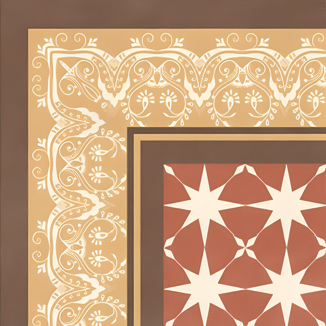 Rivoli Vibe Mid Moroccan Vitrified Tile 8x8 inch with matt finish, featuring vibrant Moroccan, Printed, and Rangoli designs, suitable for floor and wall applications, highlighting intricate color patterns and smooth texture for elegant interiors.