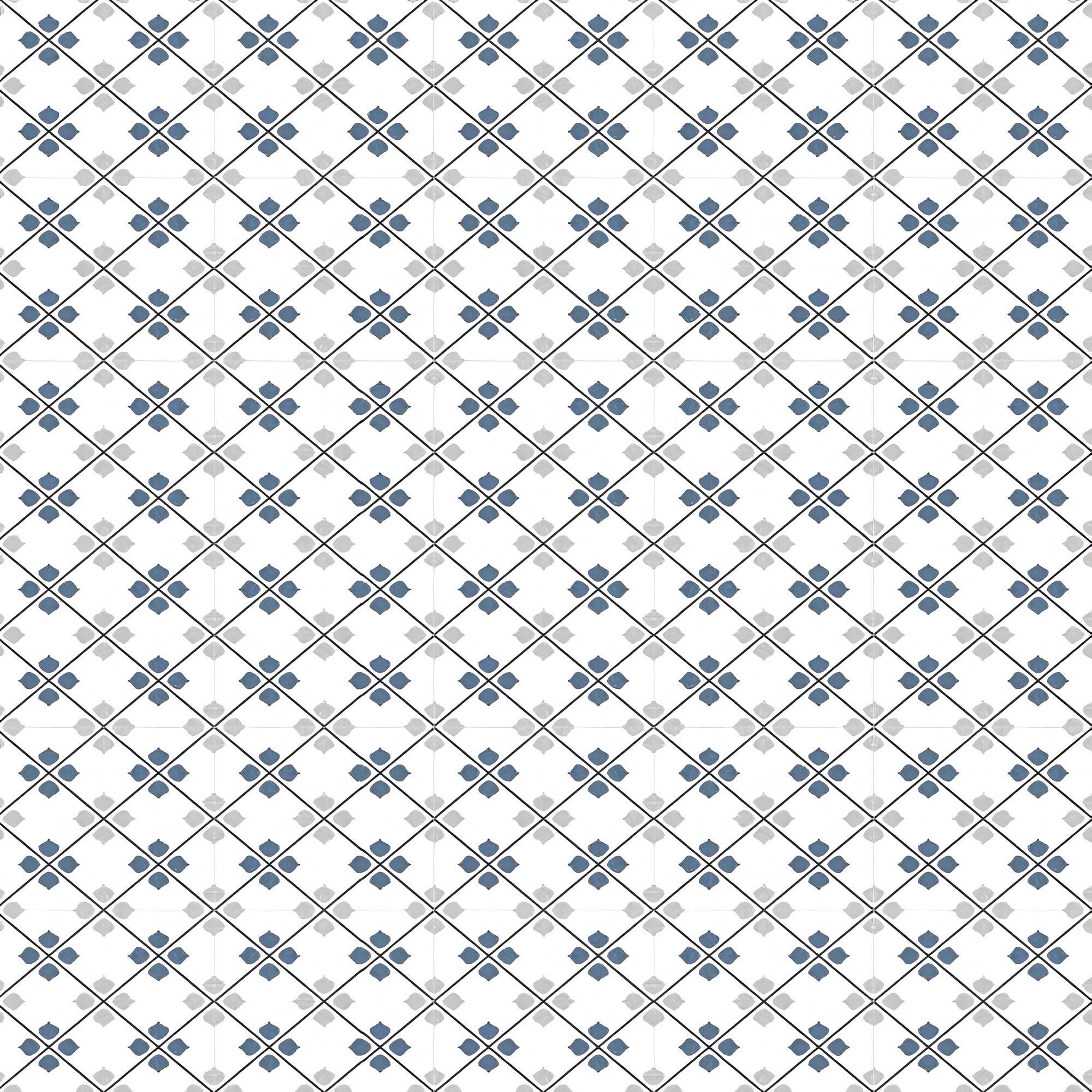 Rosata Blue Moroccan Vitrified Tile 8×8 Inch with Matt Finish, featuring intricate Moroccan and Rangoli printed designs, ideal for flooring and wall decoration in living rooms, bathrooms, kitchens, and hallways.