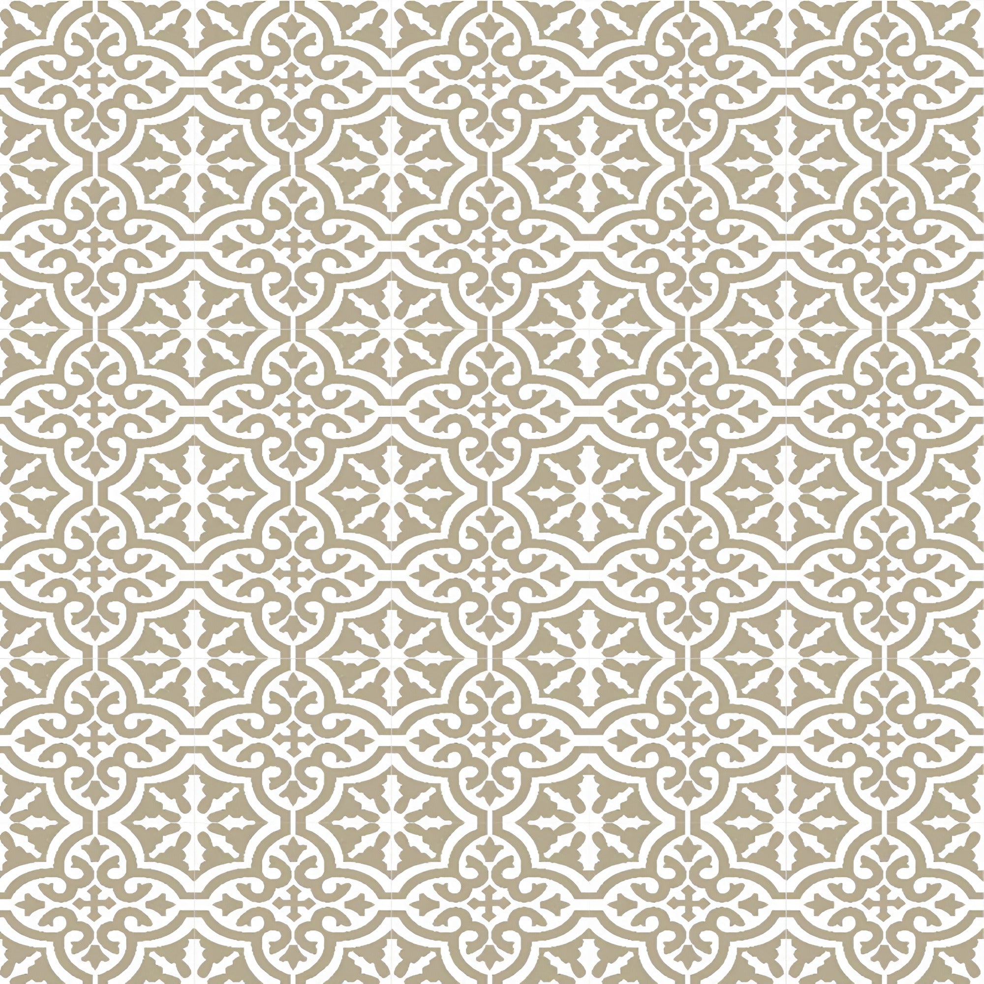 Run Crema Moroccan Vitrified Tile 8x8 Inch displaying intricate Moroccan, Printed, and Rangoli designs in a soft cream shade with matt finish, perfect for stylish floor and wall applications in modern and traditional interiors.