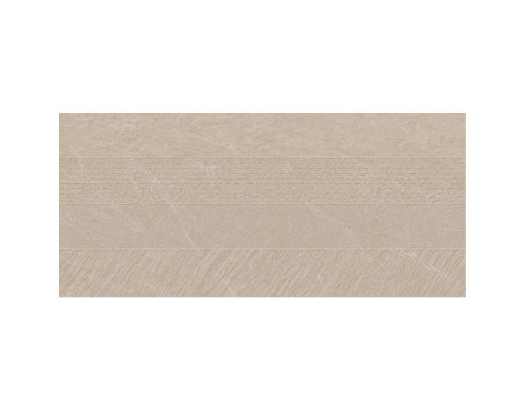 Runa Beige Decor vitrified tile in large 24×48 inch format with rustic surface texture and matt finish, suitable for floor and wall applications in residential living rooms, bedrooms, offices, and commercial interiors, offering durable construction and seamless modern appearance without reflective glare.