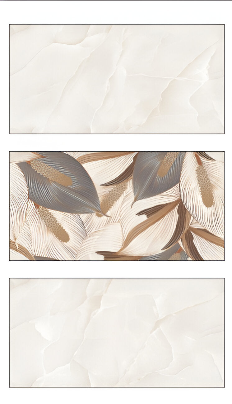 S-9011 Decor Gloss Vitrified Tile 24x48 Inch – Botanical Pattern Wall Tile in Beige, Brown & Grey


