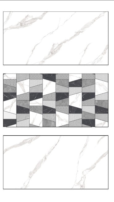 S-9029 Decor Gloss Vitrified Tile 24x48 Inch – Modern Wall Tile with Geometric Patterns in Grey, Black, and White

